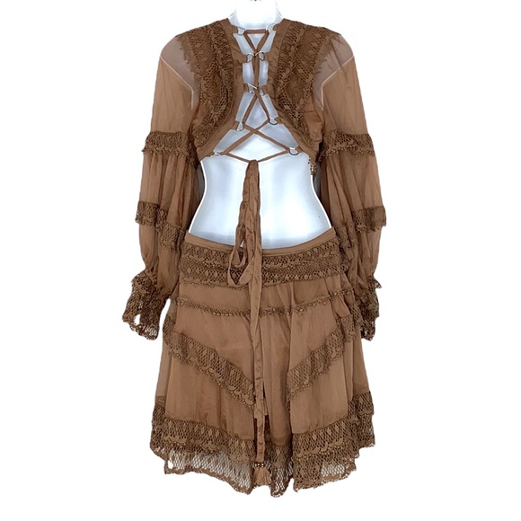 Rosevelvet Brown Cutout Lace-up Backless Dress - Picture 3 of 5